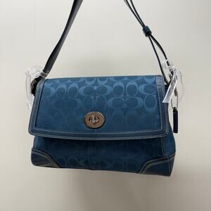 Y2K 2000s Blue Jacquard Coach Signature Hampton Shoulder Bag